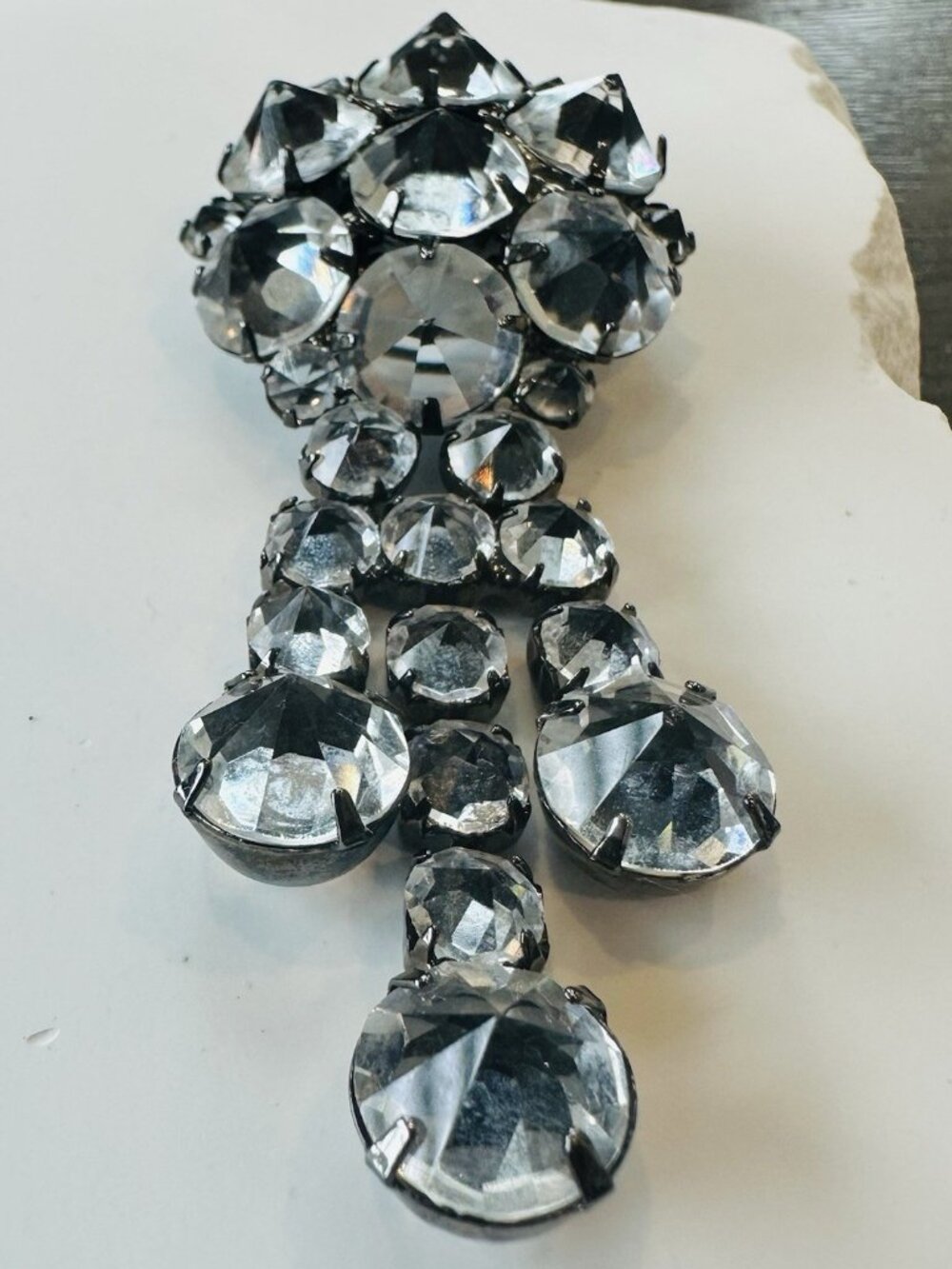Juliana D&E Clear Rivoli Waterfall Brooch Open Back Fang Prongs Dangle 3" - Picture 4 of 8